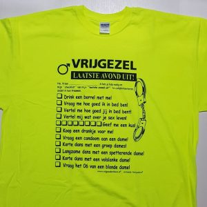 T-shirt vrijgezellenfeest met opdrachten man geel