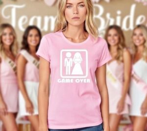 Vrijgezellenfeest shirt Game Over vrouw roze